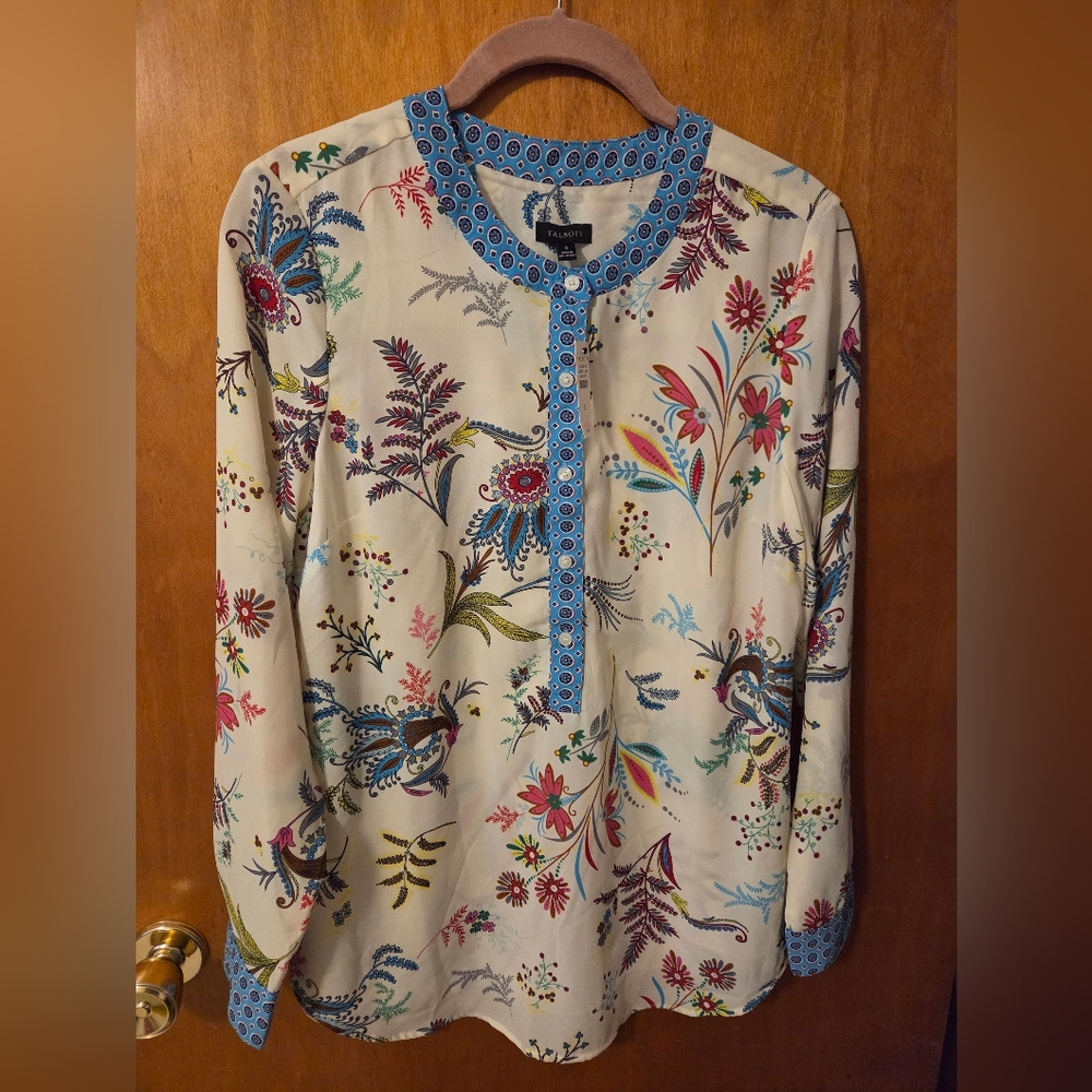 Talbots Pink and Blue Popover Blouse, Small, NWT
